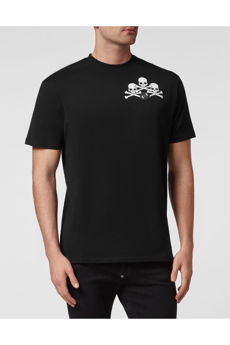 T-Shirt Round Neck Skull Men, Main, color, black/white