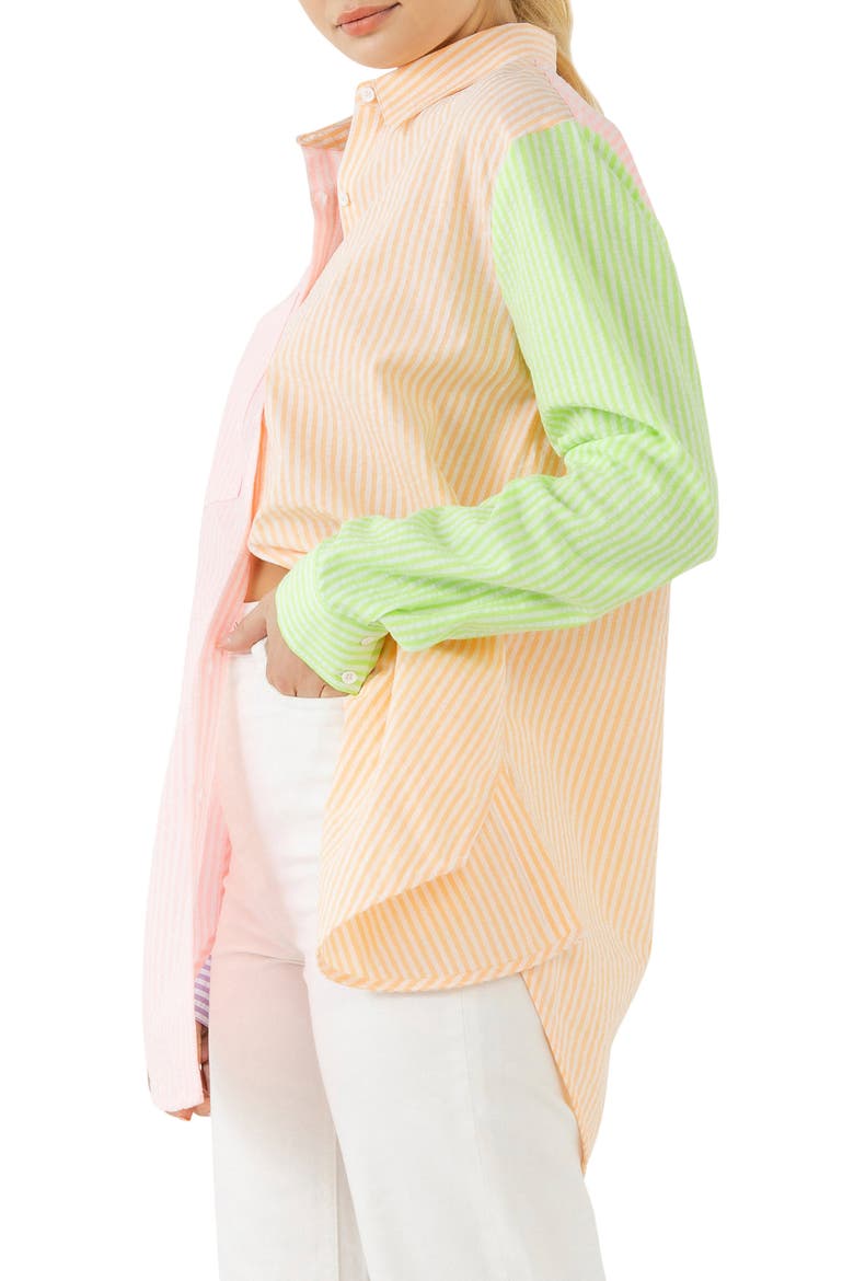Stripe Colorblock Button-Up Shirt, Alternate, color, MULTI