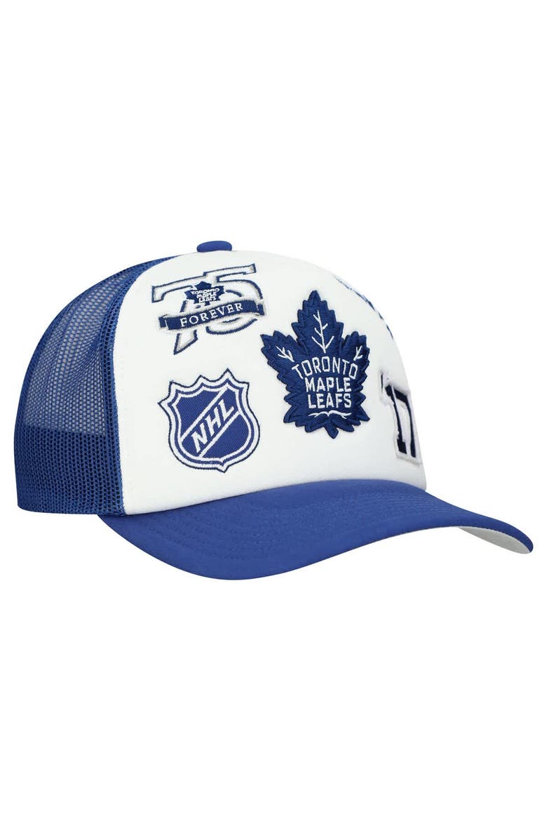 Men's Mitchell & Ness White/Blue Toronto Maple Leafs Gridlock Trucker Adjustable Hat, Alternate, color, White
