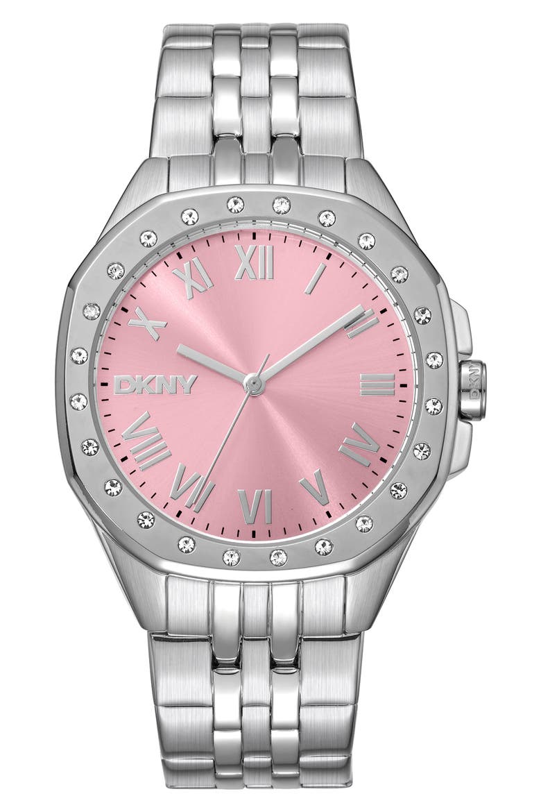 Crystal Embellished Three Hand Quartz Bracelet Watch, 36mm, Main, color, SILVER