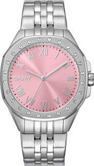 DKNY Crystal Embellished Three Hand Quartz Bracelet Watch, 36mm