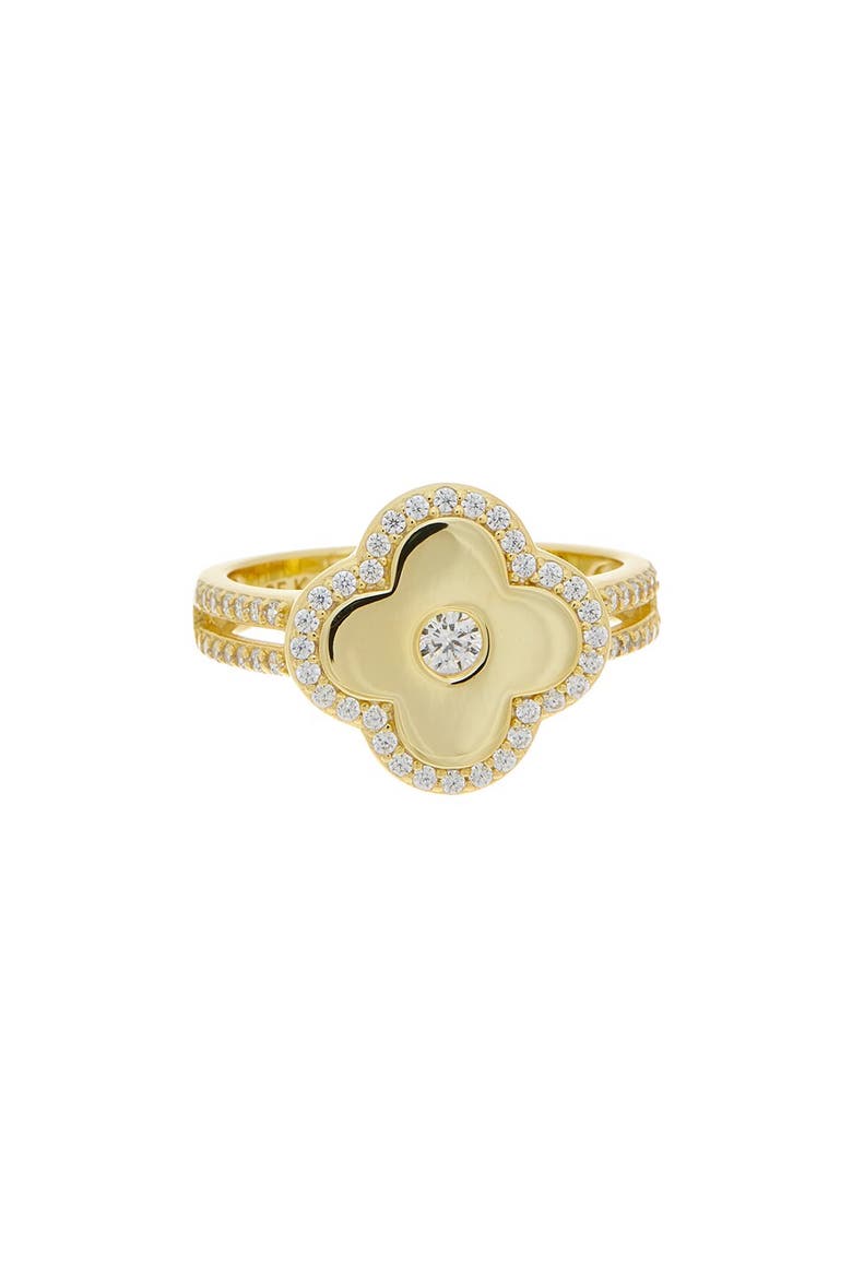 Cubic Zirconia Flower Ring, Main, color, YELLOW GOLD