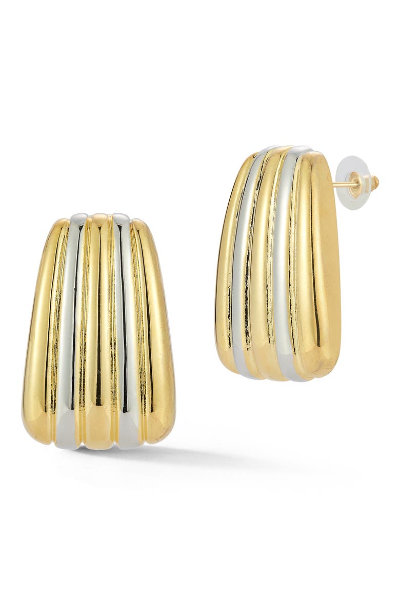 Two Tone J-Huggie Earrings, Main, color, GOLD