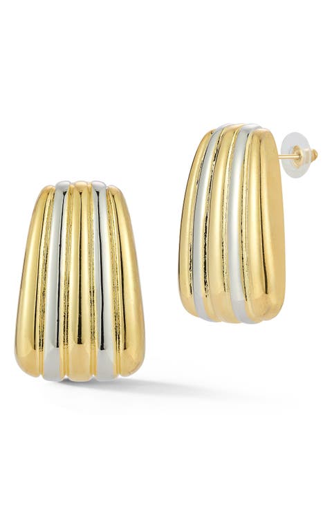 Two Tone J-Huggie Earrings