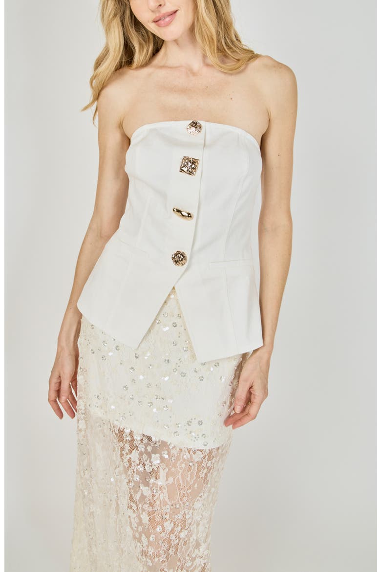 Button Detail Strapless Top, Alternate, color, WHITE