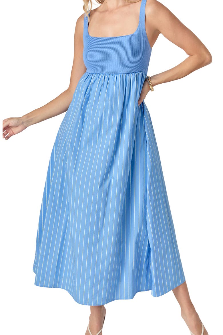 Tie Back Mixed Media Dress, Alternate, color, BLUE STRIPE