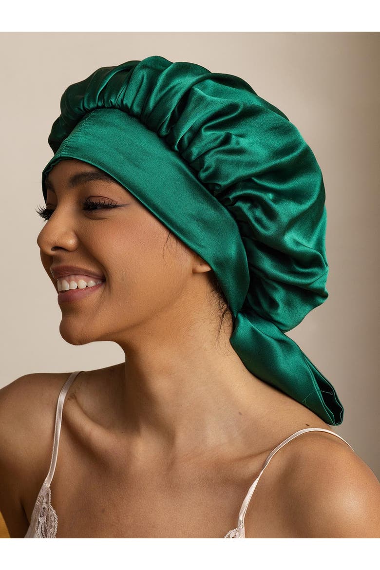 Women's Silk Casual Bonnet with Long Ribbons, Main, color, DarkGreen