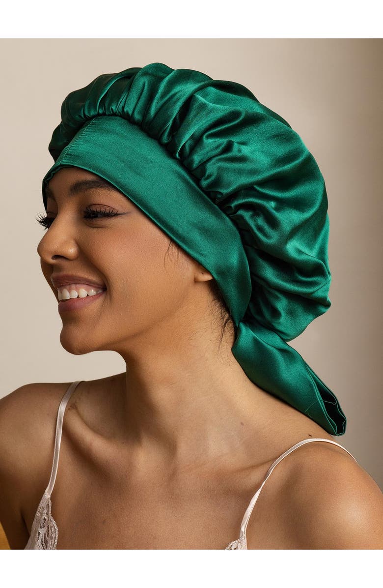SILKSILKY Women's Silk Casual Bonnet with Long Ribbons, Alternate, color, Darkgreen
