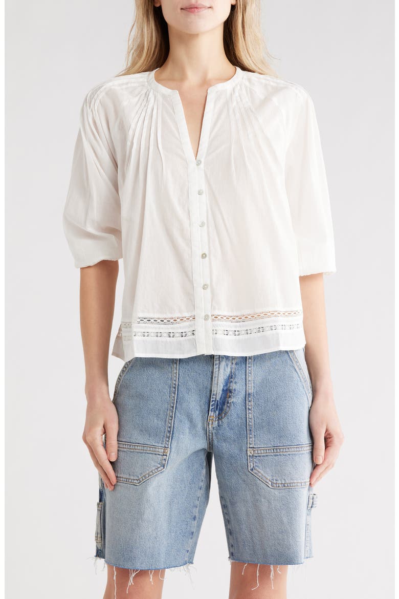 Lilah Lace Trim Button-Up Shirt, Main, color, WHITE LACE DETAIL