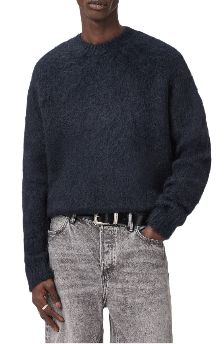 AllSaints Coby Crewneck Wool & Mohair Sweater, Main, color, Ink Blue