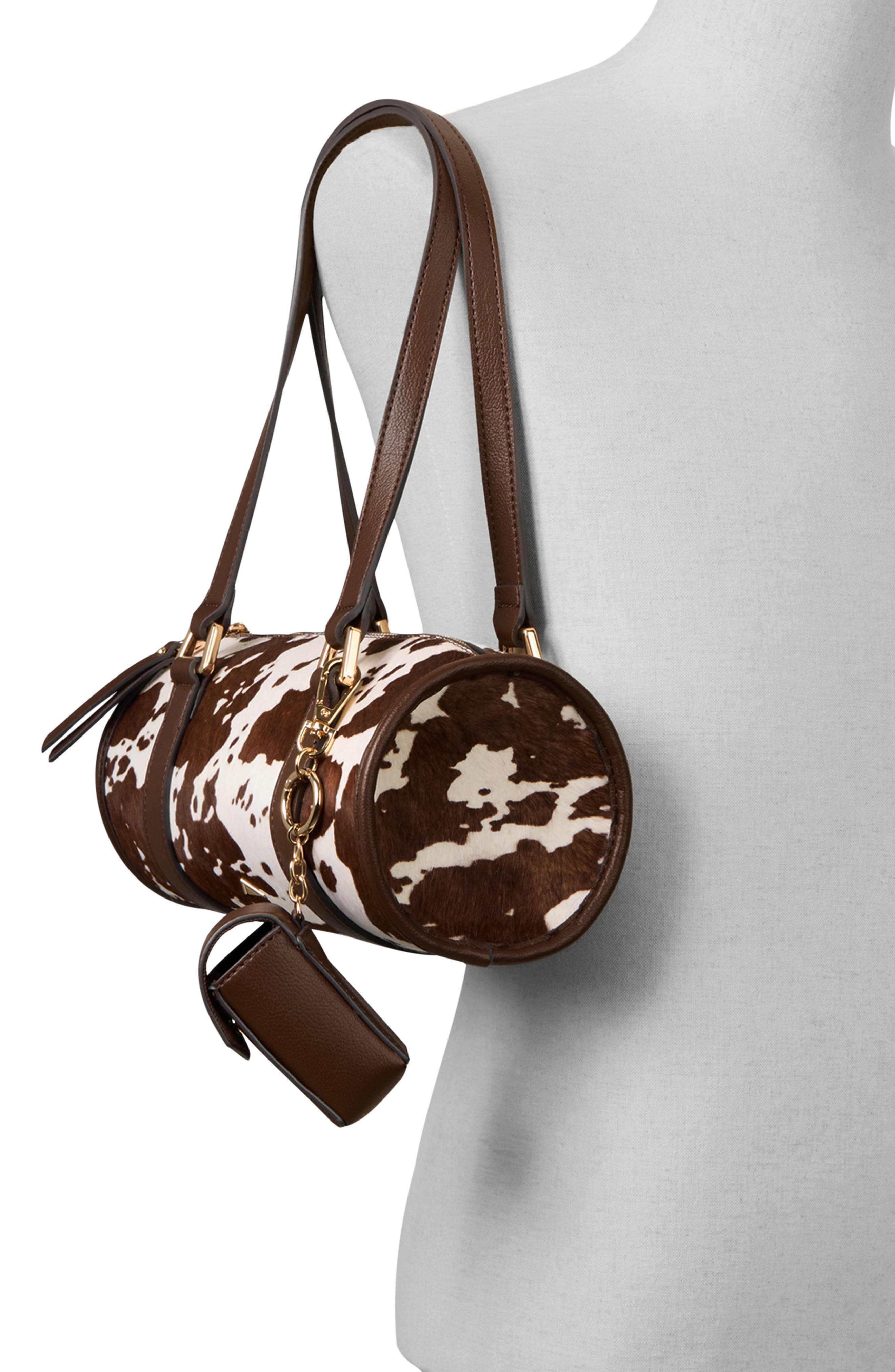 ALDO Beatrizz Genuine Calf Hair Barrel Bag, Alternate, color, Other Brown