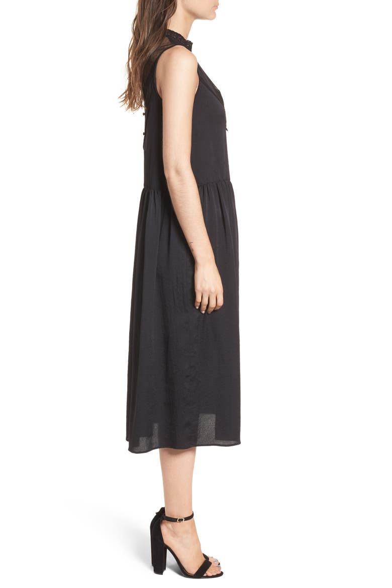 Mesh Panel Midi Dress, Alternate, color, BLACK