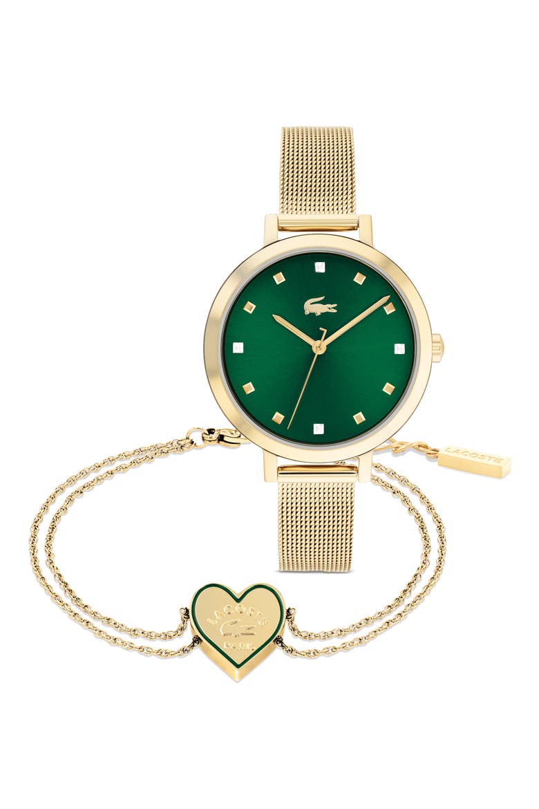 Mesh Strap Watch & Bracelet Gift Set, 34mm, Main, color, GREEN