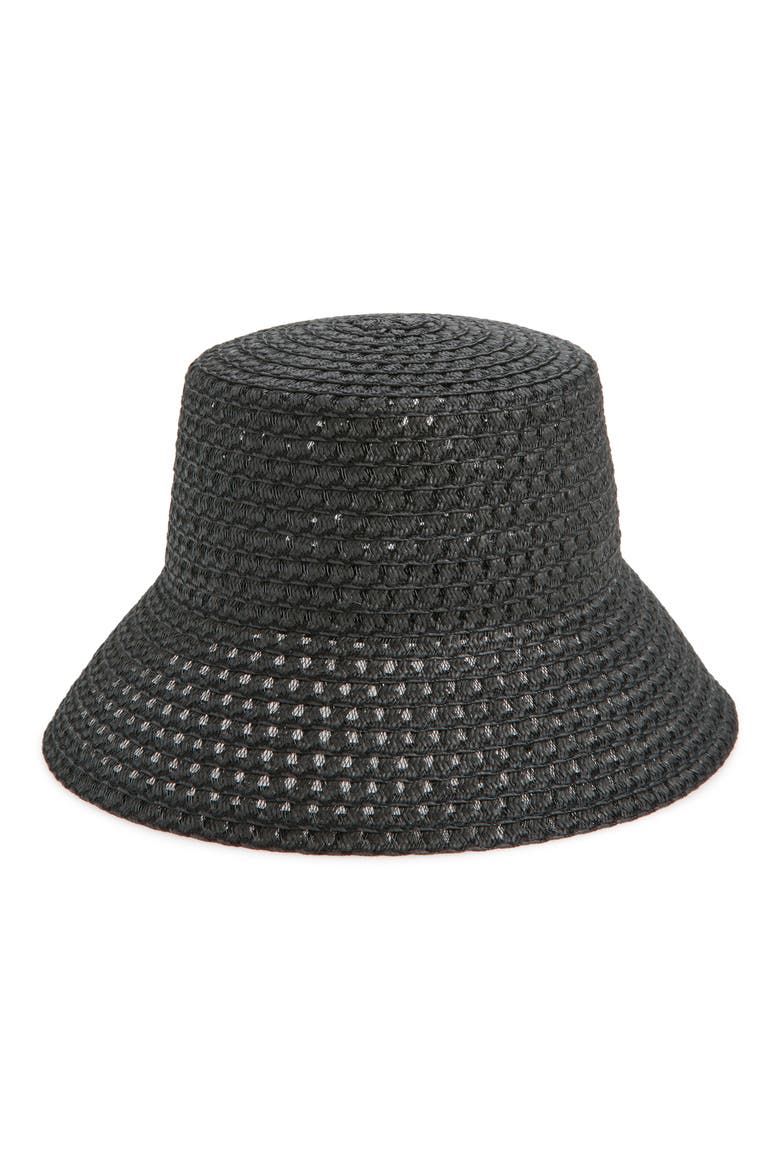 Textured Straw Bucket Hat, Main, color, BLACK
