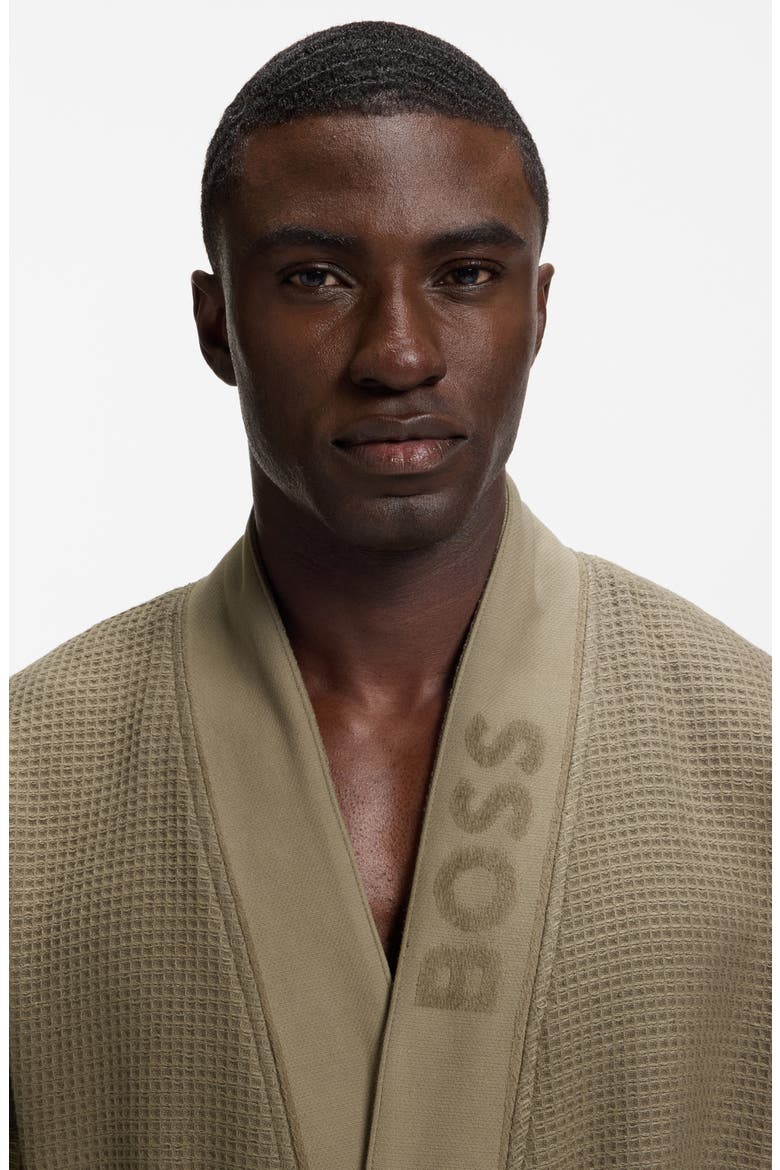 Waffle Cotton Blend Robe, Alternate, color, OPEN BROWN
