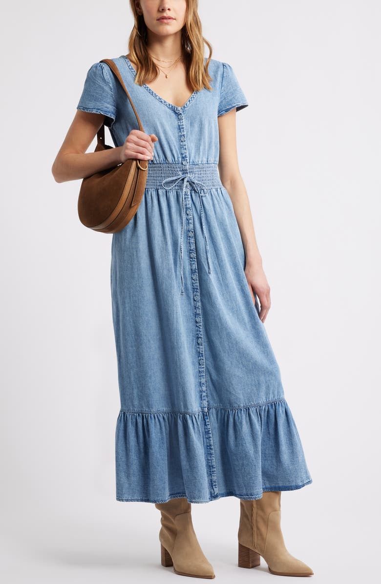 Treasure & Bond Smocked Waist Chambray Maxi Dress, Alternate, color, Medium Wash