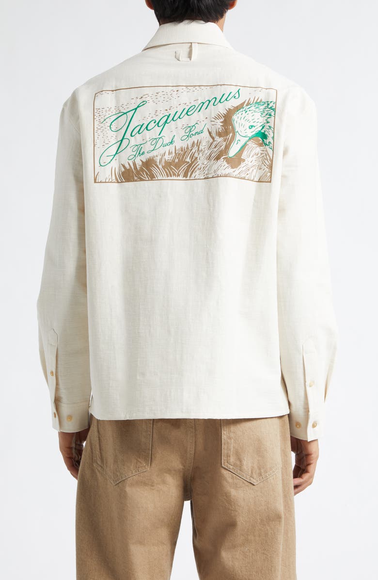 Jacquemus La Chemise Mecano Embroidered Zip Front Shirt, Alternate, color, Off-White