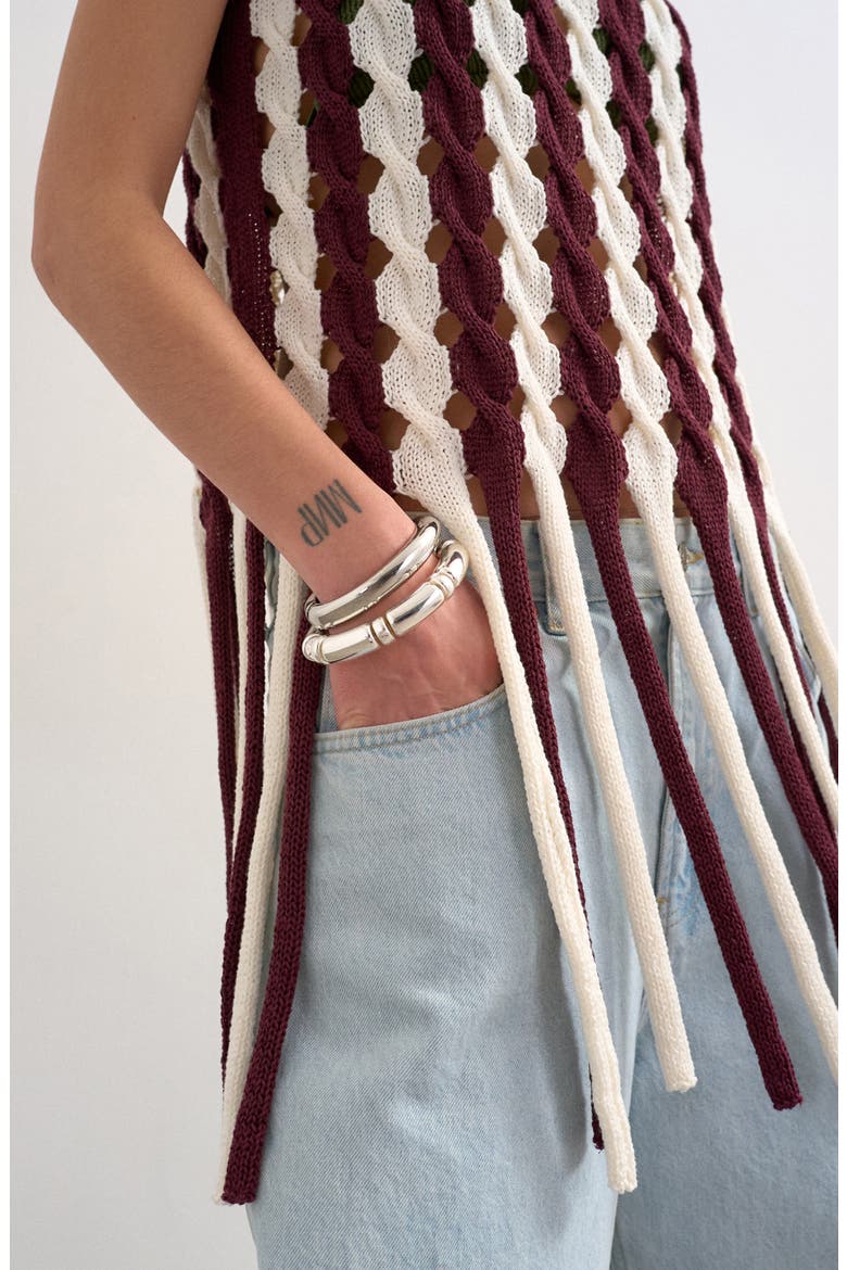 Knitted Sleeveless Fringe Top, Alternate, color, BURGUNDY