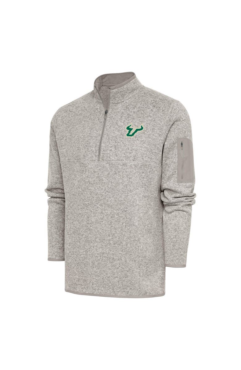 ANTIGUA Men's Antigua Oatmeal South Florida Bulls Fortunate Digital Thermal Quarter-Zip Jacket, Main, color, 