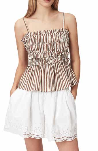 Kali Stripe Smocked Cotton Peplum Tank