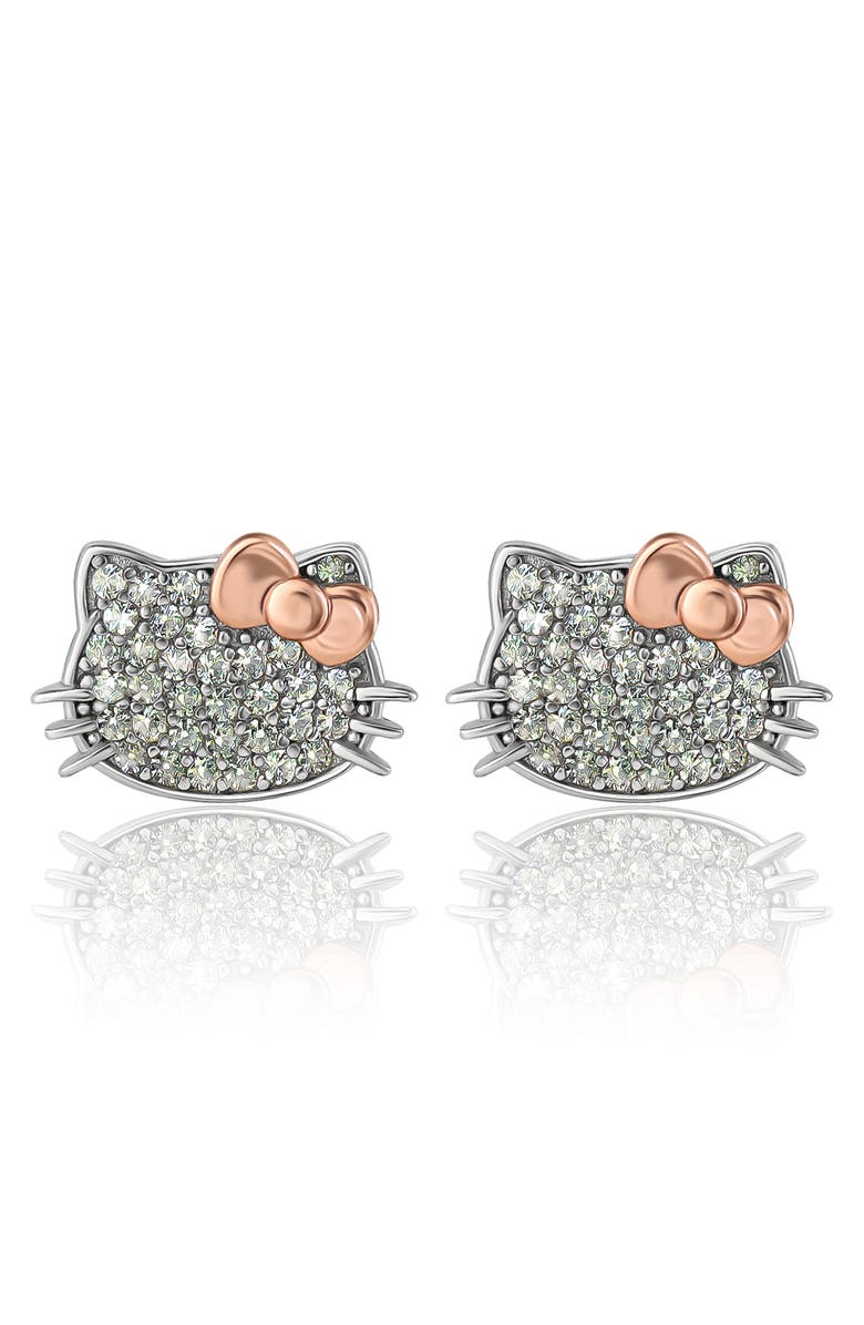 Hello Kitty White Sapphire Stud Earrings, Main, color, Silver/Pink