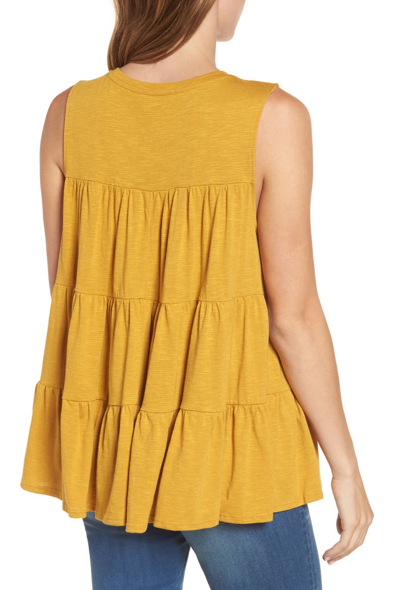 Tiered Ruffle Cotton Blend Tank Top, Alternate, color, MUSTARD