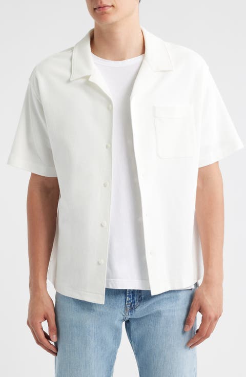 ■ ■ Men's White Denim Camp Short Sleeve Shirt J Short-sleeve Linen-blend Camp Shirt For Men | Factory