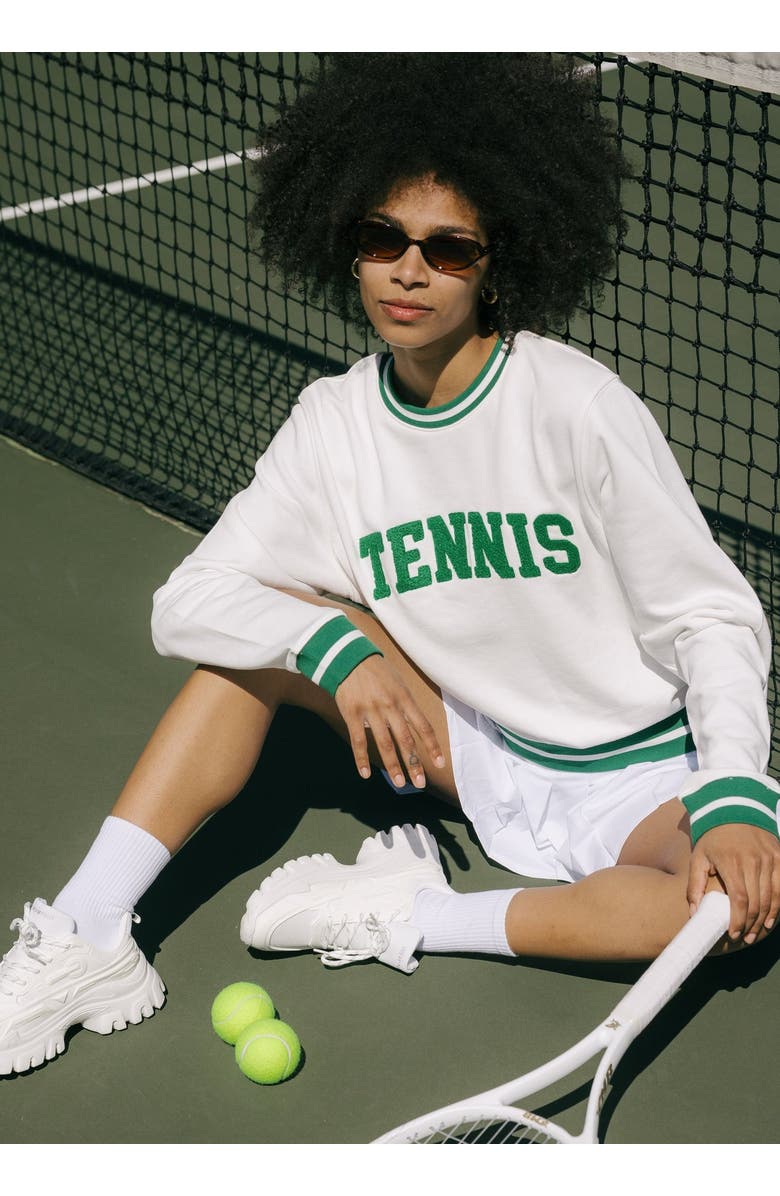 Ellsworth + Ivey Elle Women's Sweatshirt Collegiate Tennis, Alternate, color, Ivory / Green