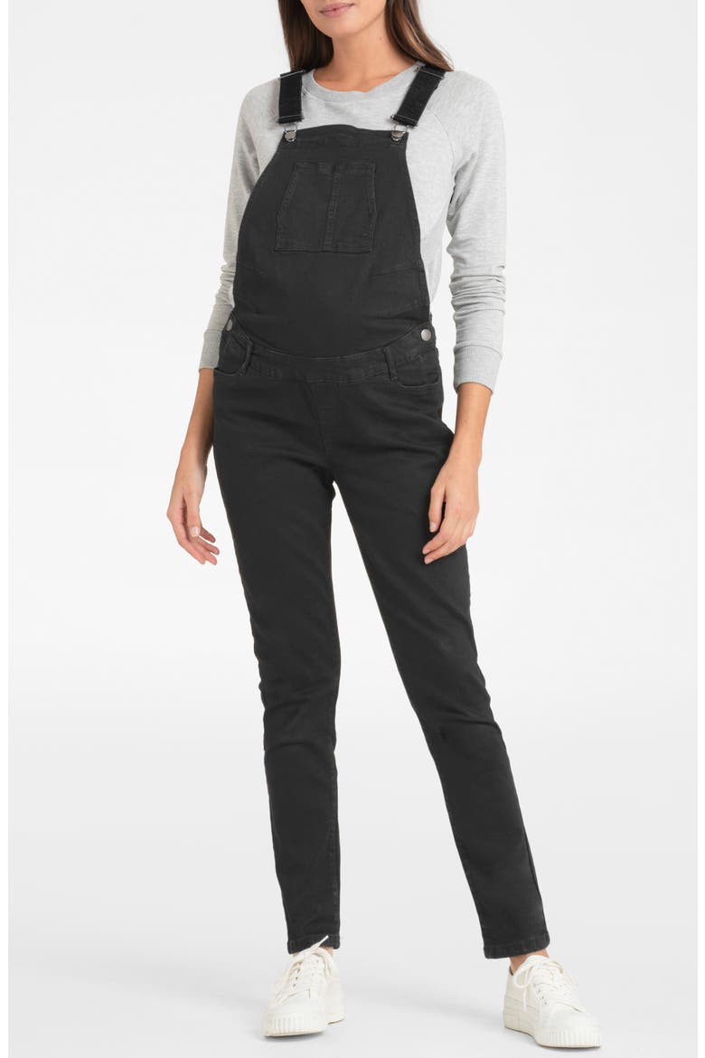 Denim Maternity Overalls, Main, color, BLACK