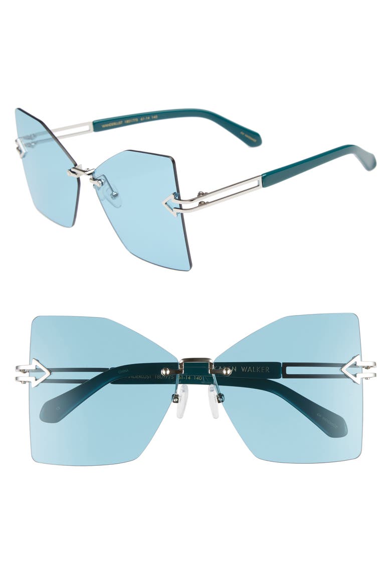 Wanderlust 61mm Butterfly Sunglasses, Main, color, SHINY SILVER/ EMERALD
