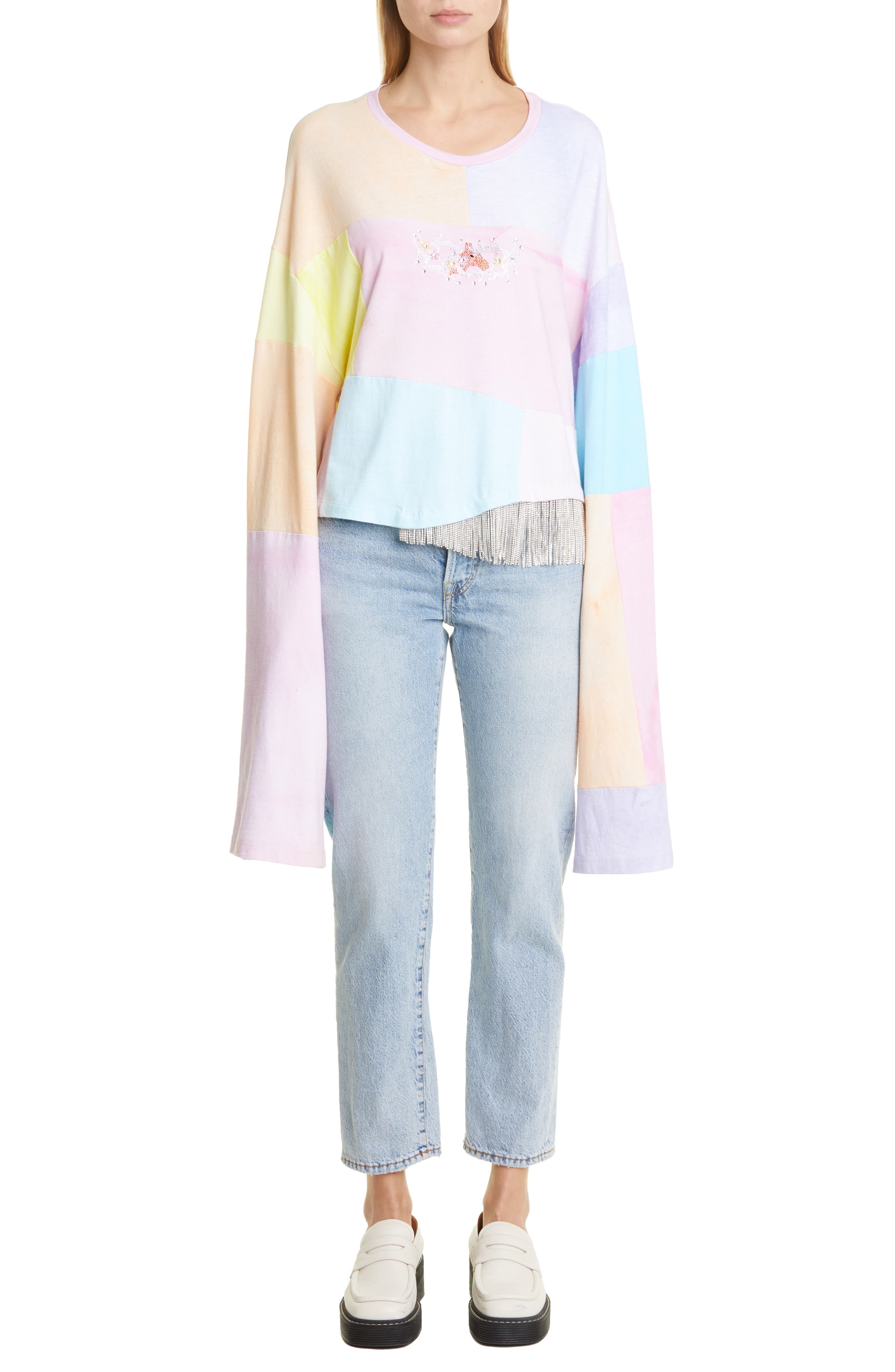 Collina Strada Patchwork Panel Extra Long Sleeve Cotton Top (Women ...