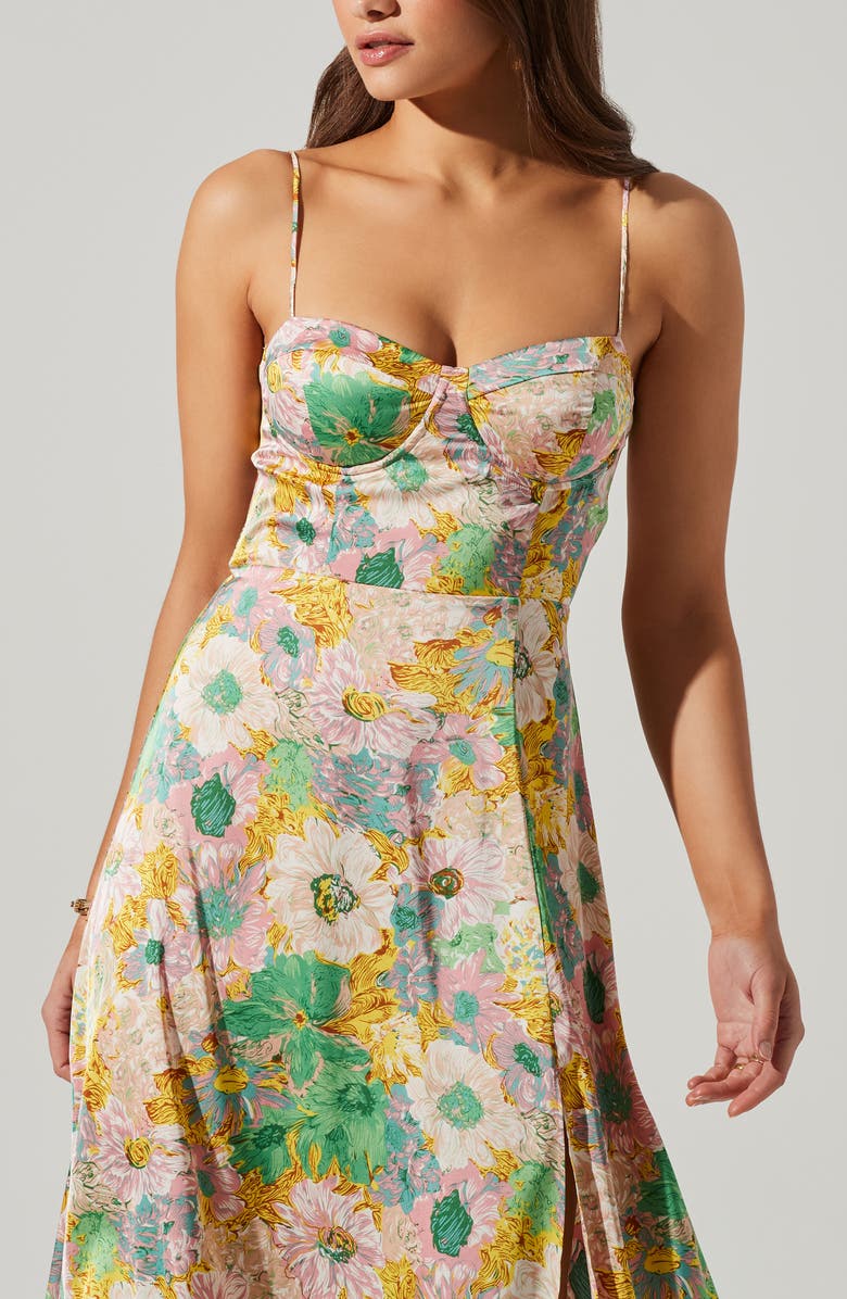 ASTR the Label Bustier Satin Dress, Alternate, color, Coral Yellow Floral