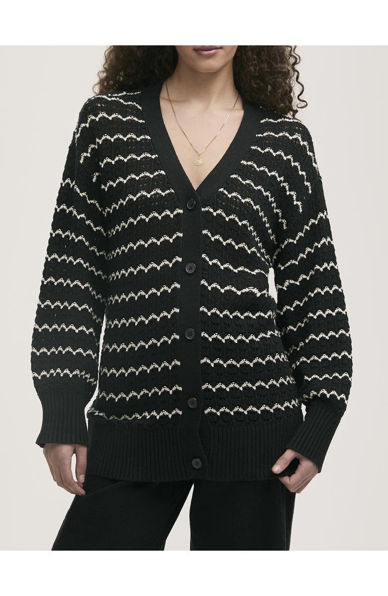 Finery London Alena V-Neck Crochet Cardigan, Alternate, color, Black