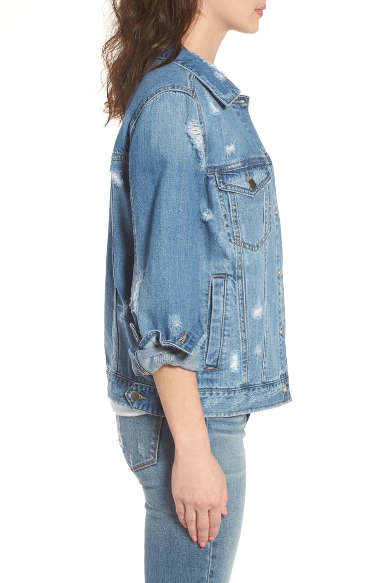Ripped Denim Jacket, Alternate, color, DESTRUCTED INDIGO