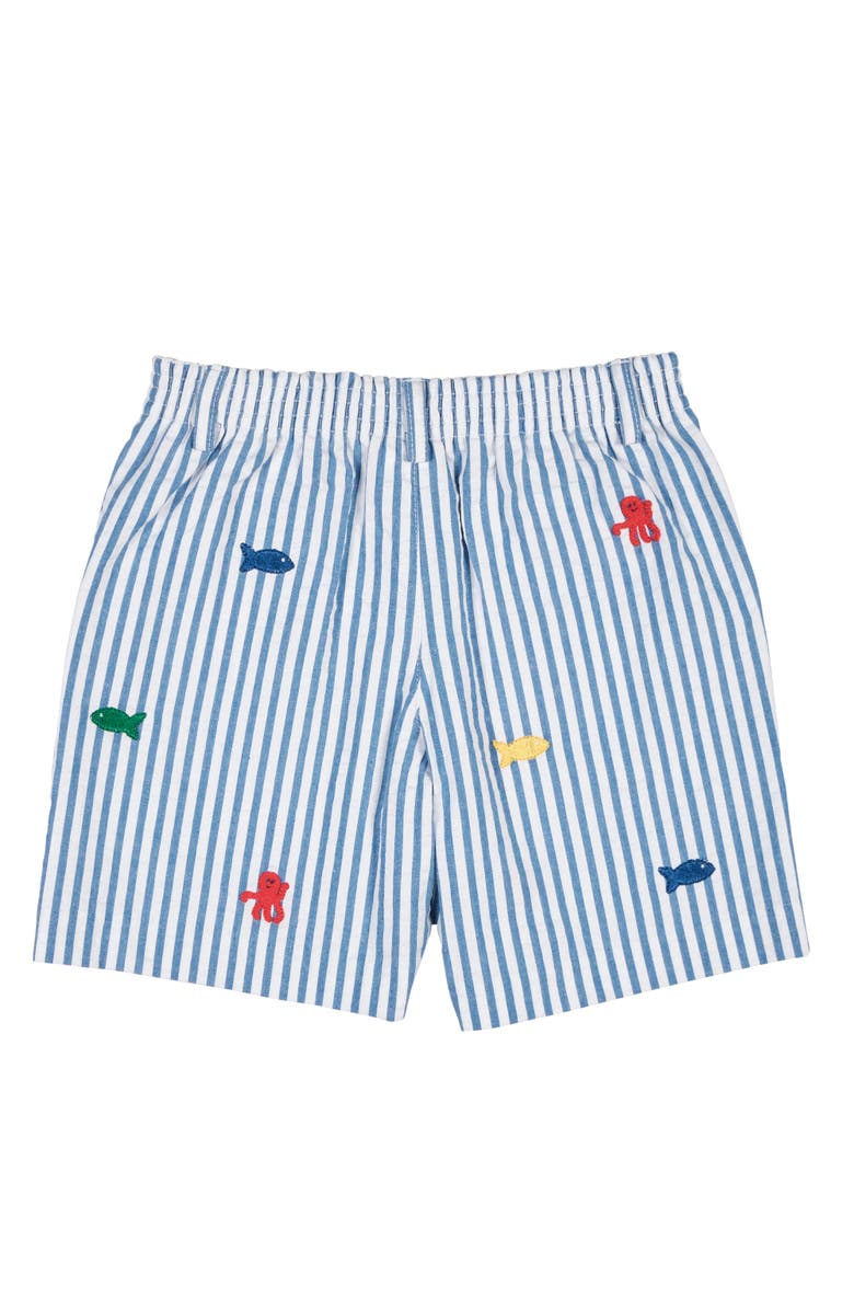 Florence Eiseman Seersucker Short with Embroidered Sea Creatures, Alternate, color, Royal/ White