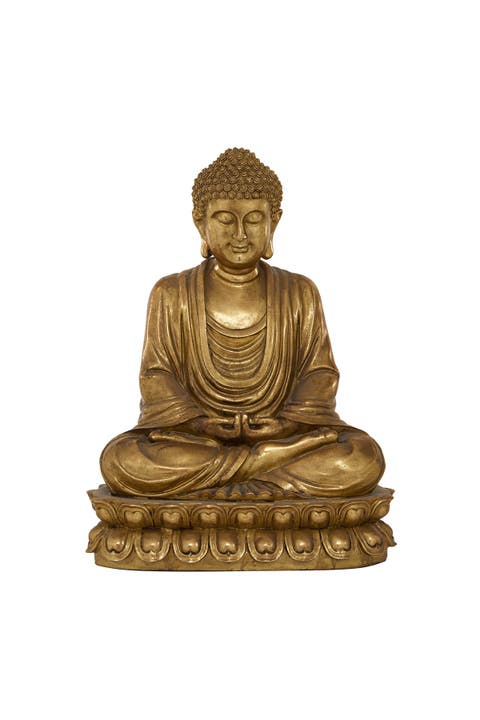 Antique Gold Polystone Sitting Buddha - 12" X 16"