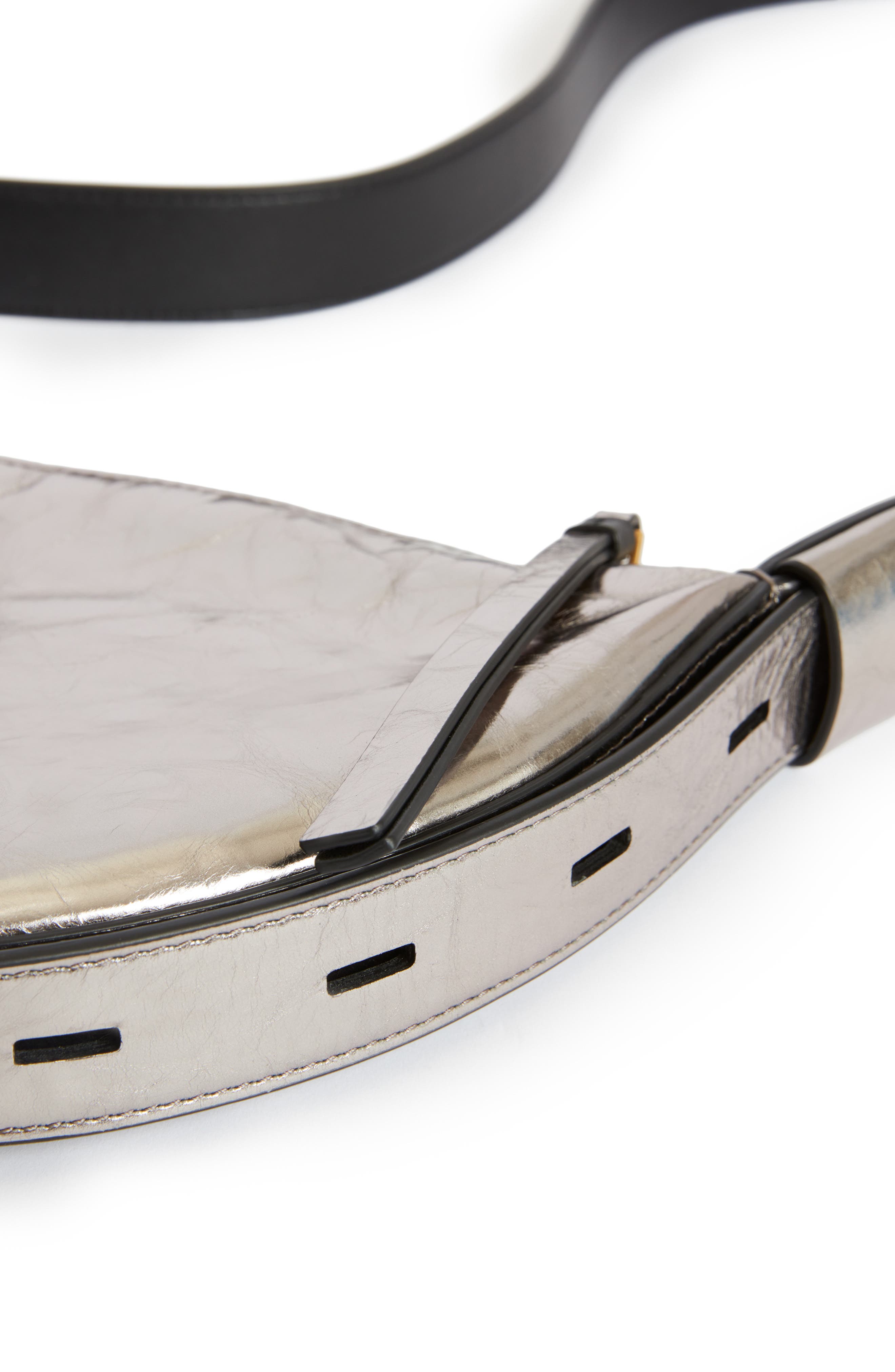 AllSaints Half Moon Metallic Leather Crossbody Bag, Alternate, color, 