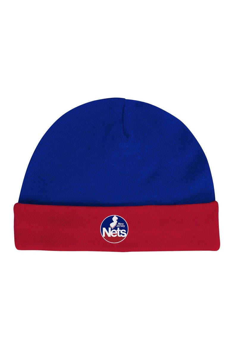 Infant Mitchell & Ness Blue/Red New Jersey Nets Hardwood Classics Bodysuits & Cuffed Knit Hat Set, Alternate, color, Blue