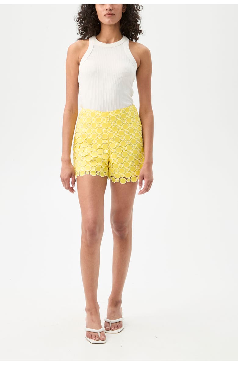 Trina Turk Brightness Geometric Lace Short, Main, color, Lavandou Lemon/Whitewash