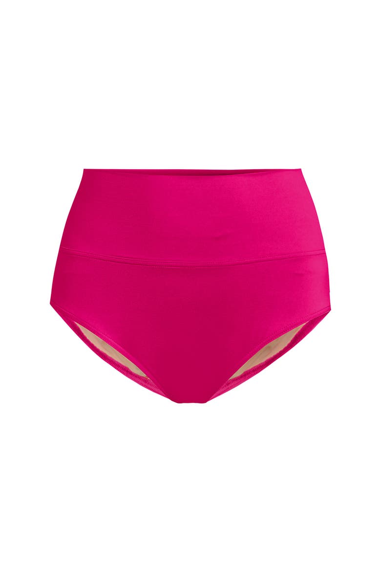 Chlorine Resistant Pinchless High Waisted Bikini Bottoms, Alternate, color, Riviera Rose