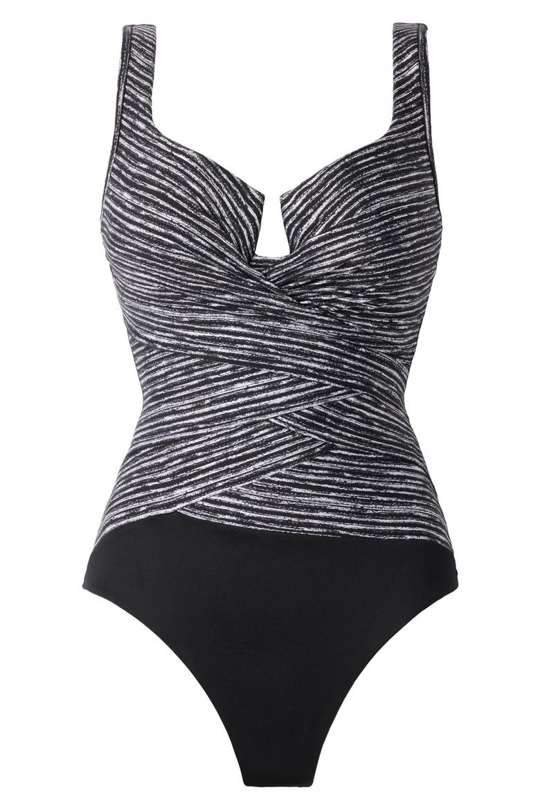 Selenite Layered Escape One-Piece Swimsuit, Alternate, color, BLACK/ WHITE