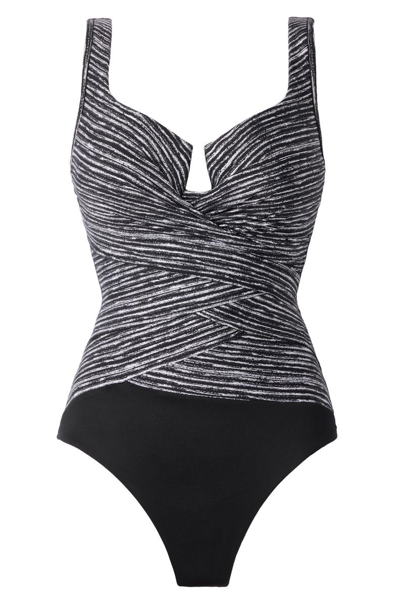 Miraclesuit<sup>®</sup> Selenite Layered Escape One-Piece Swimsuit, Alternate, color, Black/ White
