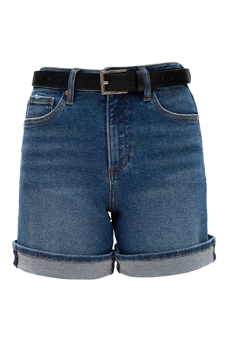 High Waist Cuffed Denim Shorts, Alternate, color, DARK BLUE