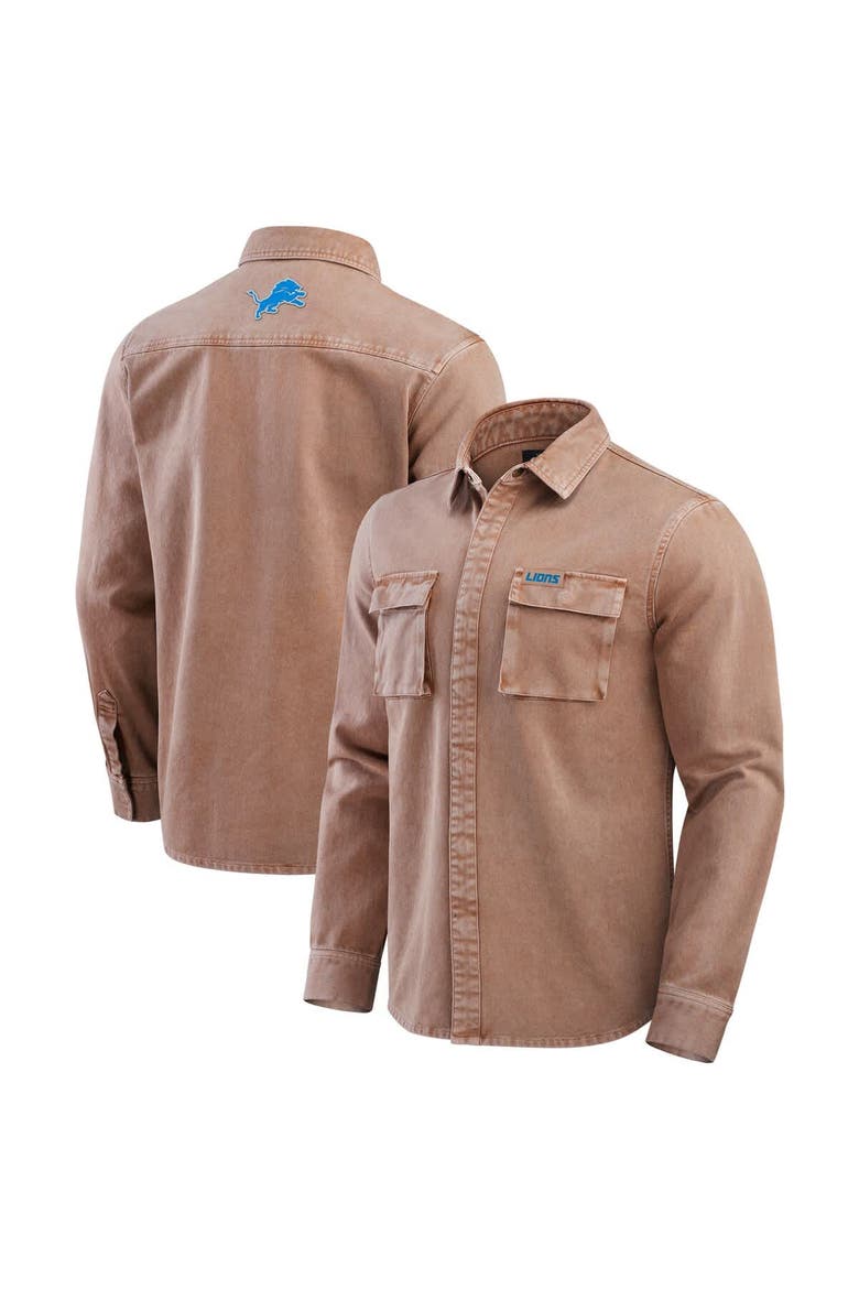 Men's Darius Rucker Collection by Fanatics Brown Detroit Lions Garment Dyed Long Sleeve Full Snap Shirt, Main, color, Brown