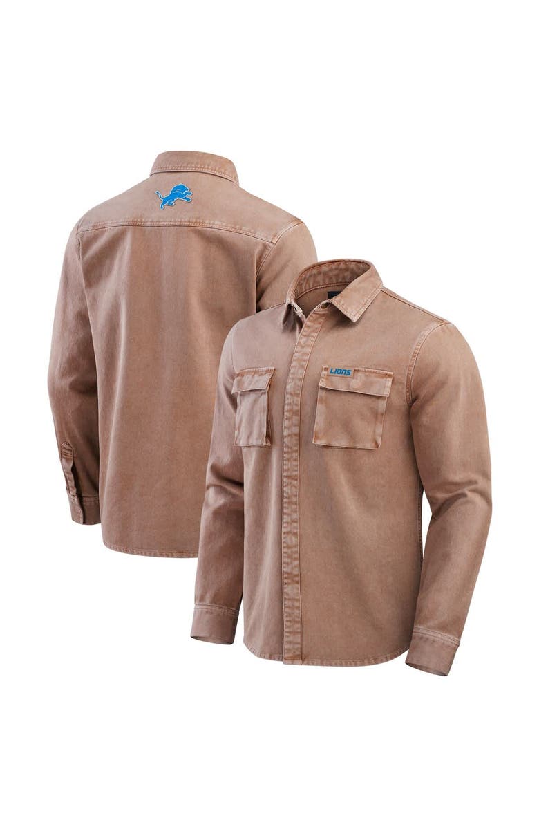 Darius Rucker Collection by Fanatics Men's Darius Rucker Collection by Fanatics Brown Detroit Lions Garment Dyed Long Sleeve Full Snap Shirt, Main, color, Brown