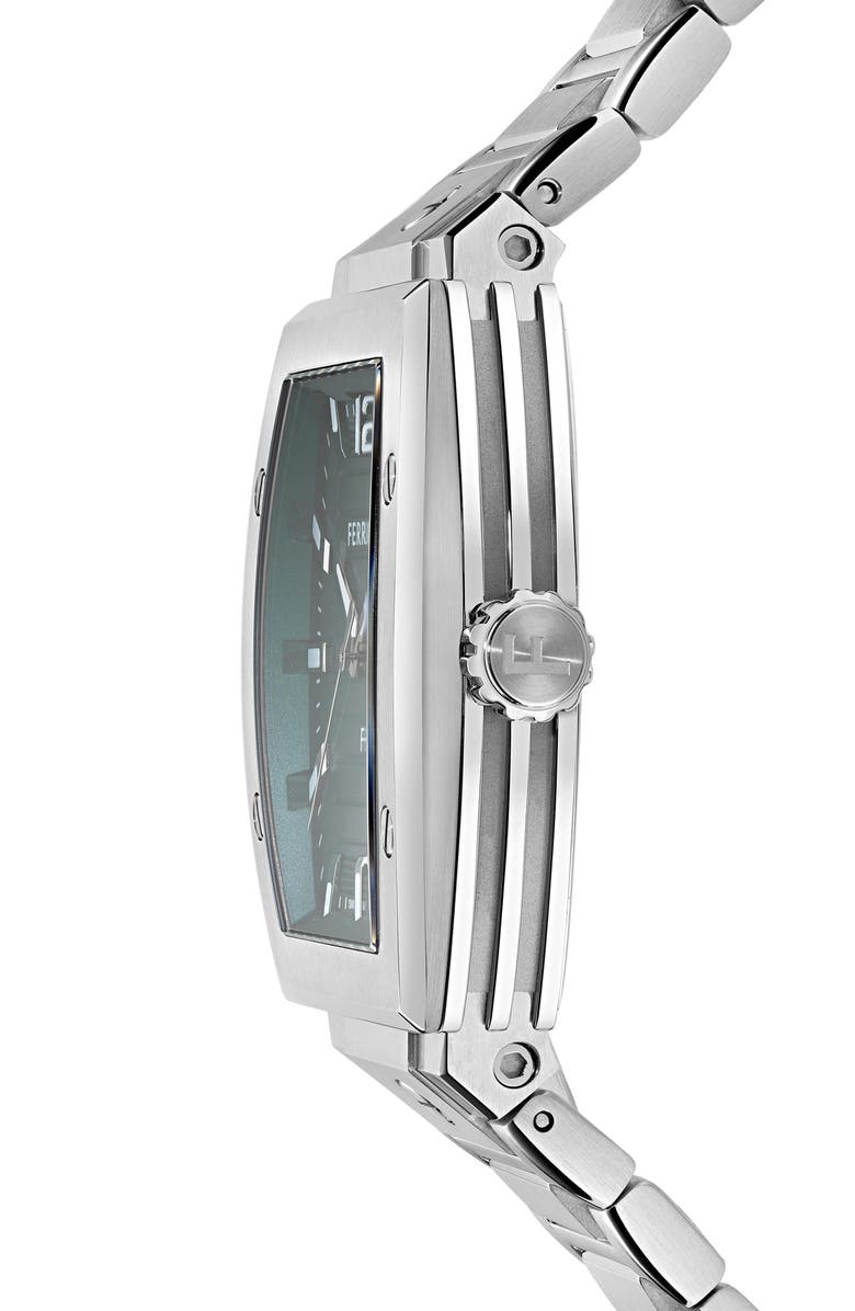 FERRAGAMO F-80 Tonneau Bracelet Watch, 42mm, Alternate, color, Stainless Steel/Teal