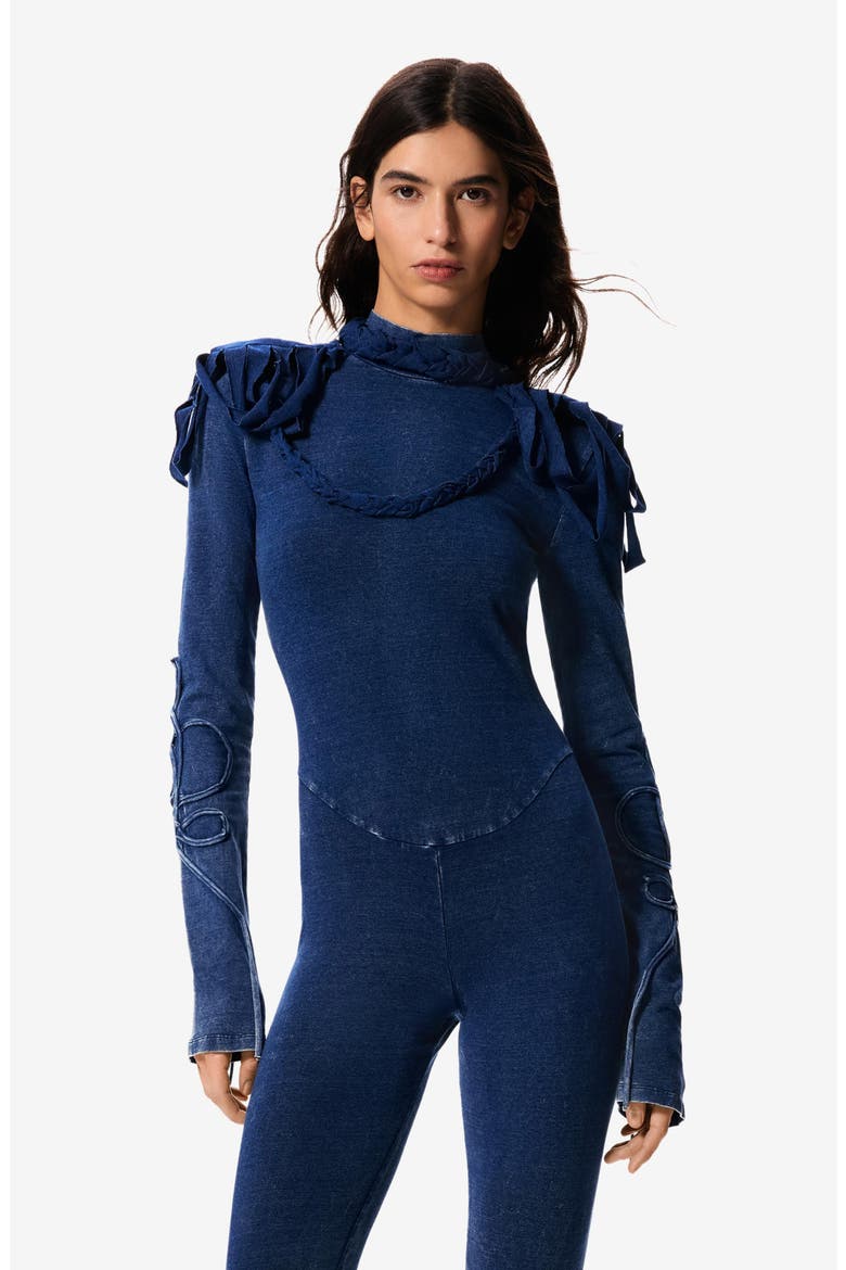 Texture Mock Neck Long Sleeve Jumpsuit, Alternate, color, NAVY BLUE
