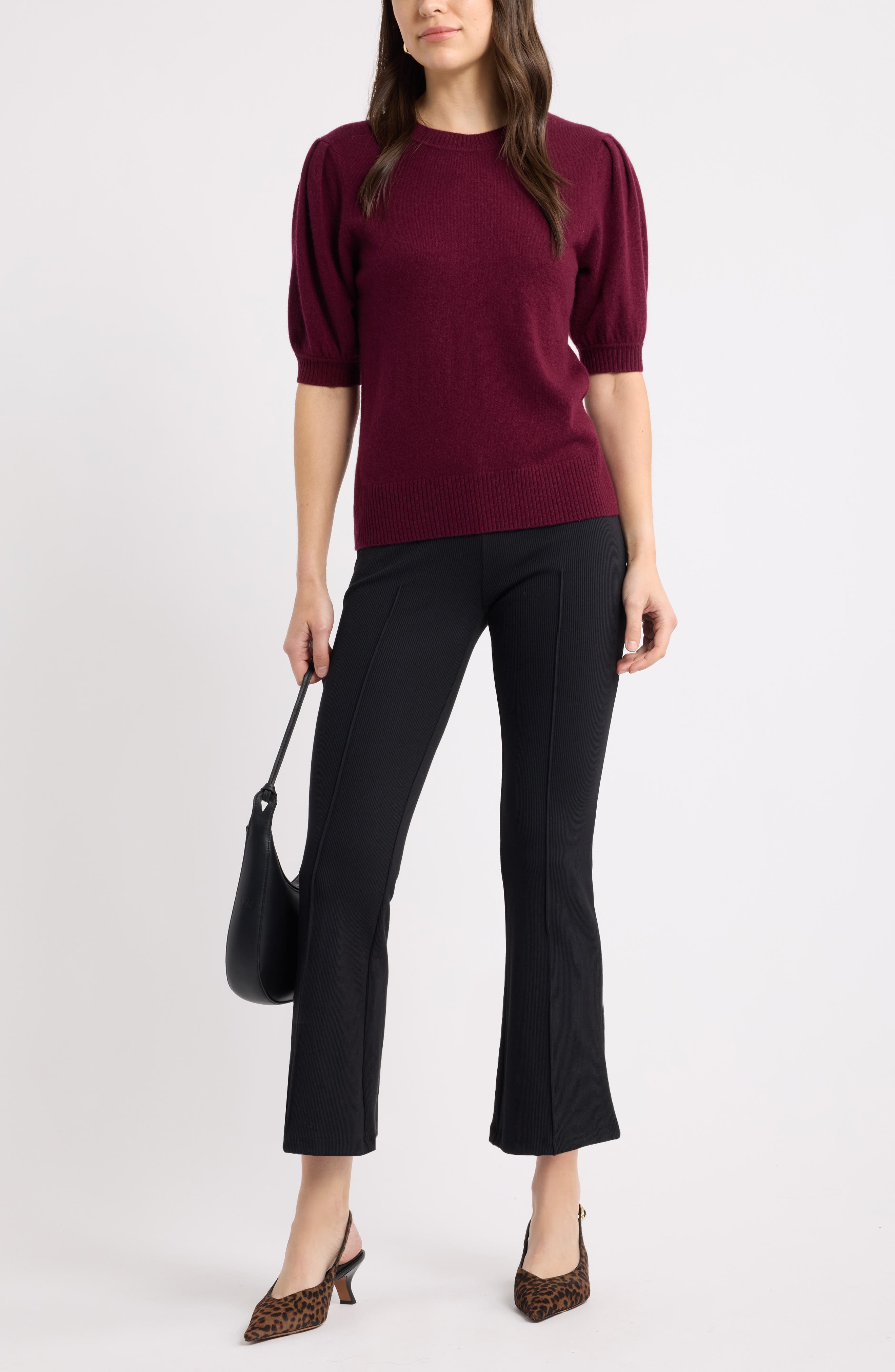 Caslon® Rib Knit Kick Flare Pants (Women) | Nordstrom