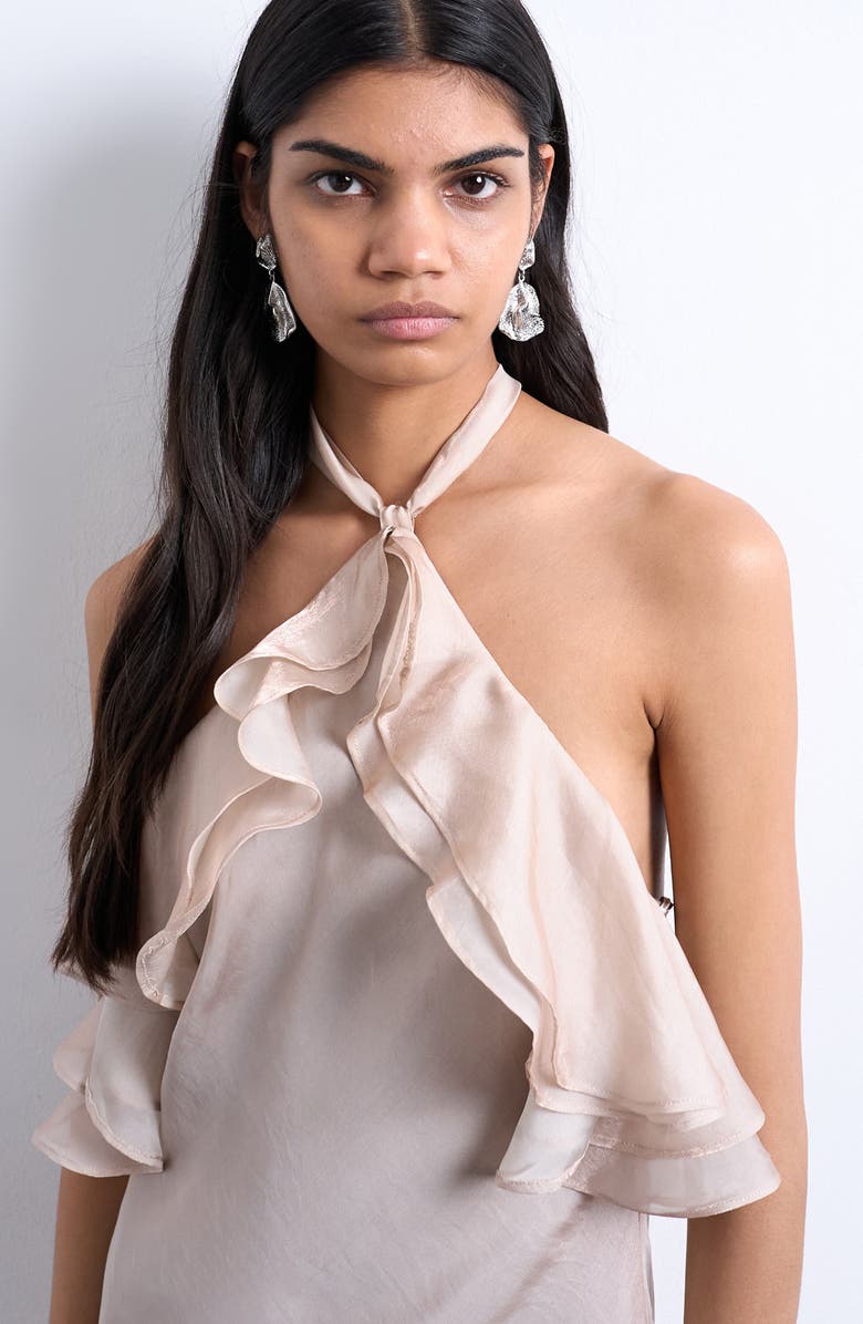 Topshop Ruffle Satin Halter Maxi Dress, Alternate, color,