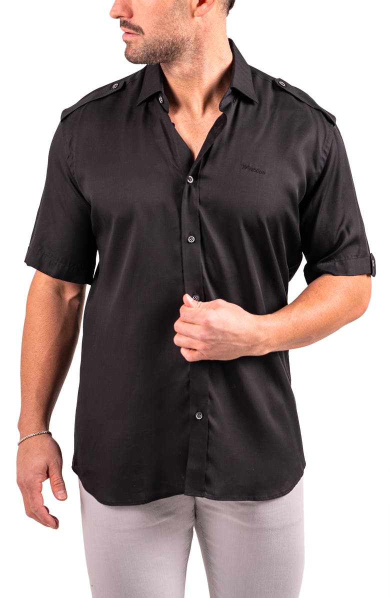 Maceoo Munich Resistance0174 Black Short Sleeve Button-Up Shirt, Alternate, color, Black